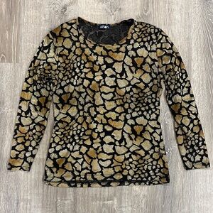 Vintage Al’son Paris Mesh Nylon Animal Print Texture Long Sleeve Shirt